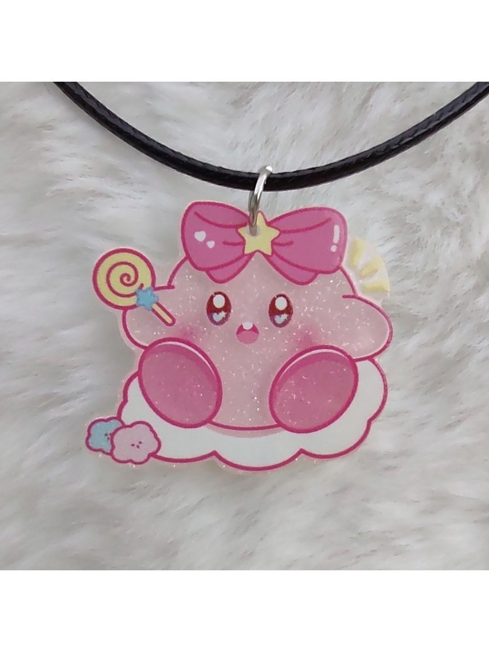 2/$10 Handmade Cute Kirby With Bow Acrylic Charm Necklace